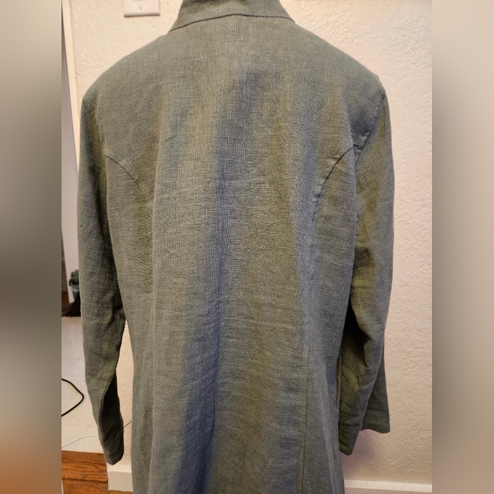 Soft Surroundings Ramie Jacket Sage Green Sheffield Coins Military size XL - Picture 4 of 5